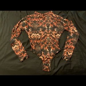 Brown Abstract Snake prnt mesh bodysuit& leggings.